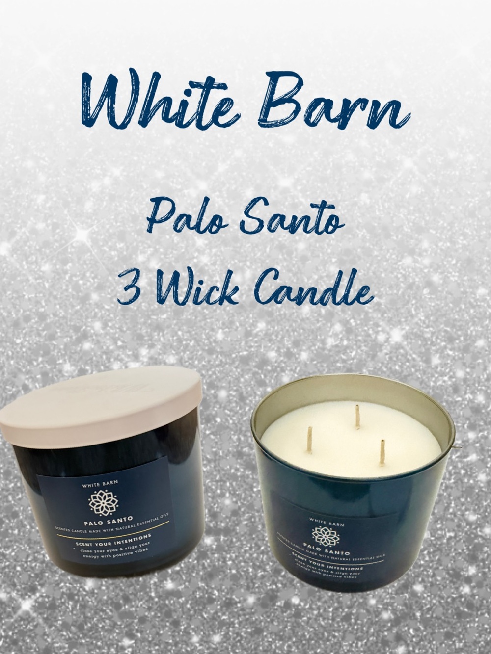 White Barn Palo Santo 3-Wick Candle - Deep Blue Jar with Cream Lid